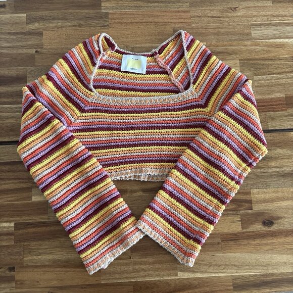 Yellow the Label Womens Crochet Sweater Top Cropped Sz SMALL Hippie Boho Rainbow - Picture 11 of 14